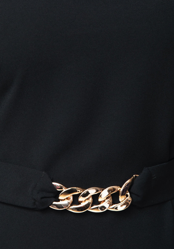 Plain Dress with Gold Chain Belt - Black
